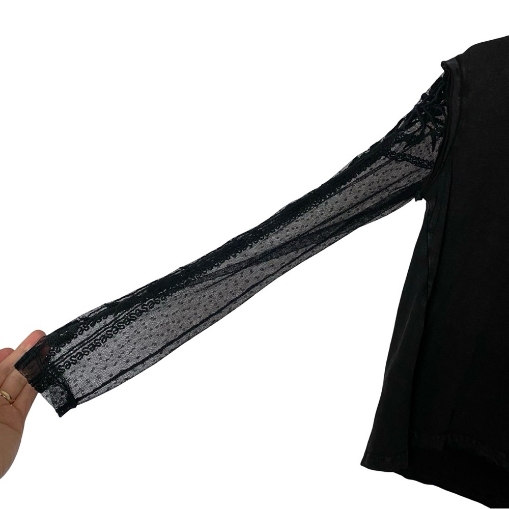 Free People Billie Jean Twofer Top Shirt Womens Size XS Black Lace Sleeve Gray - Picture 4 of 11